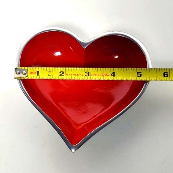 Happy Heart Bowl Polished Aluminum with Red Inside Like New - Picture 4 of 5